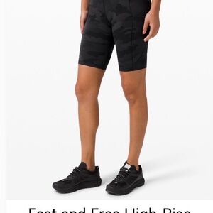 Lululemon Fast and Free High Rise Black Camo Biker Shorts